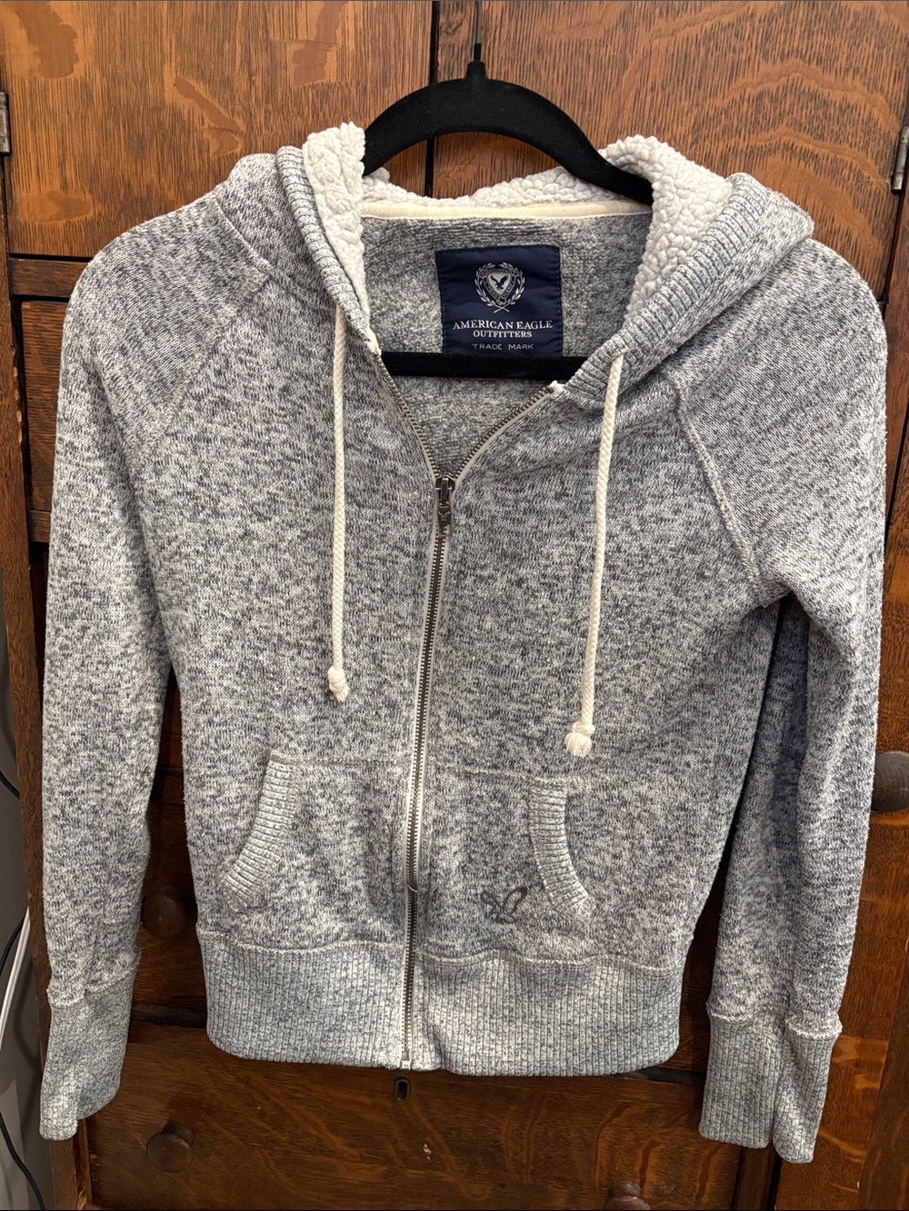 American Eagle Outfitters Heather Gray Sherpa-Lined Zip Hoodie